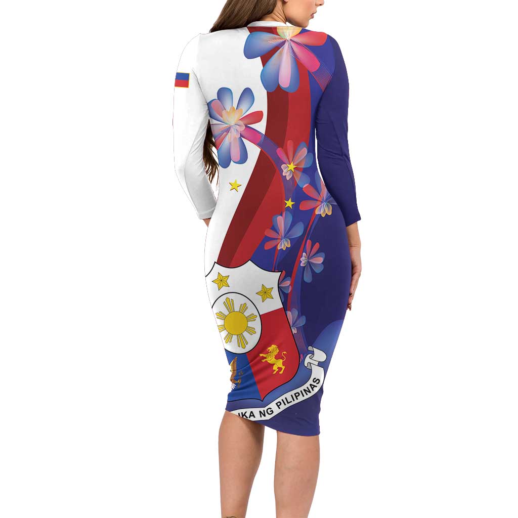 Philippines Sun Plumeria Floral Long Sleeve Bodycon Dress Unique Stylized