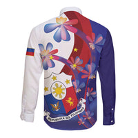 Philippines Sun Plumeria Floral Long Sleeve Button Shirt Unique Stylized