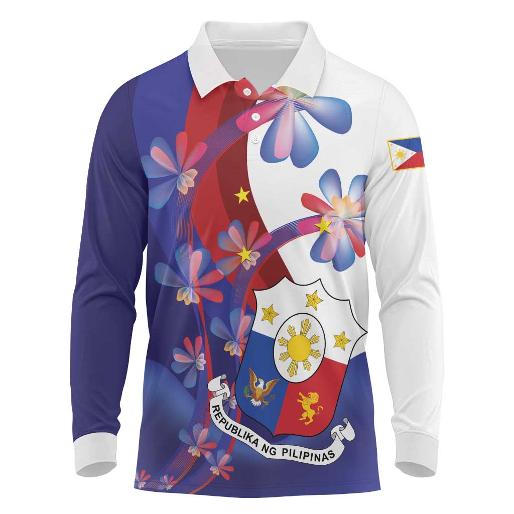 Philippines Sun Plumeria Floral Long Sleeve Polo Shirt Unique Stylized
