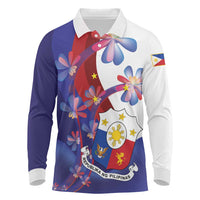 Philippines Sun Plumeria Floral Long Sleeve Polo Shirt Unique Stylized