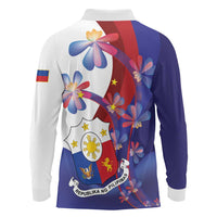 Philippines Sun Plumeria Floral Long Sleeve Polo Shirt Unique Stylized