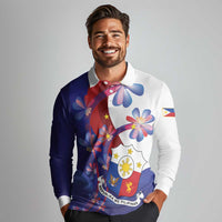 Philippines Sun Plumeria Floral Long Sleeve Polo Shirt Unique Stylized