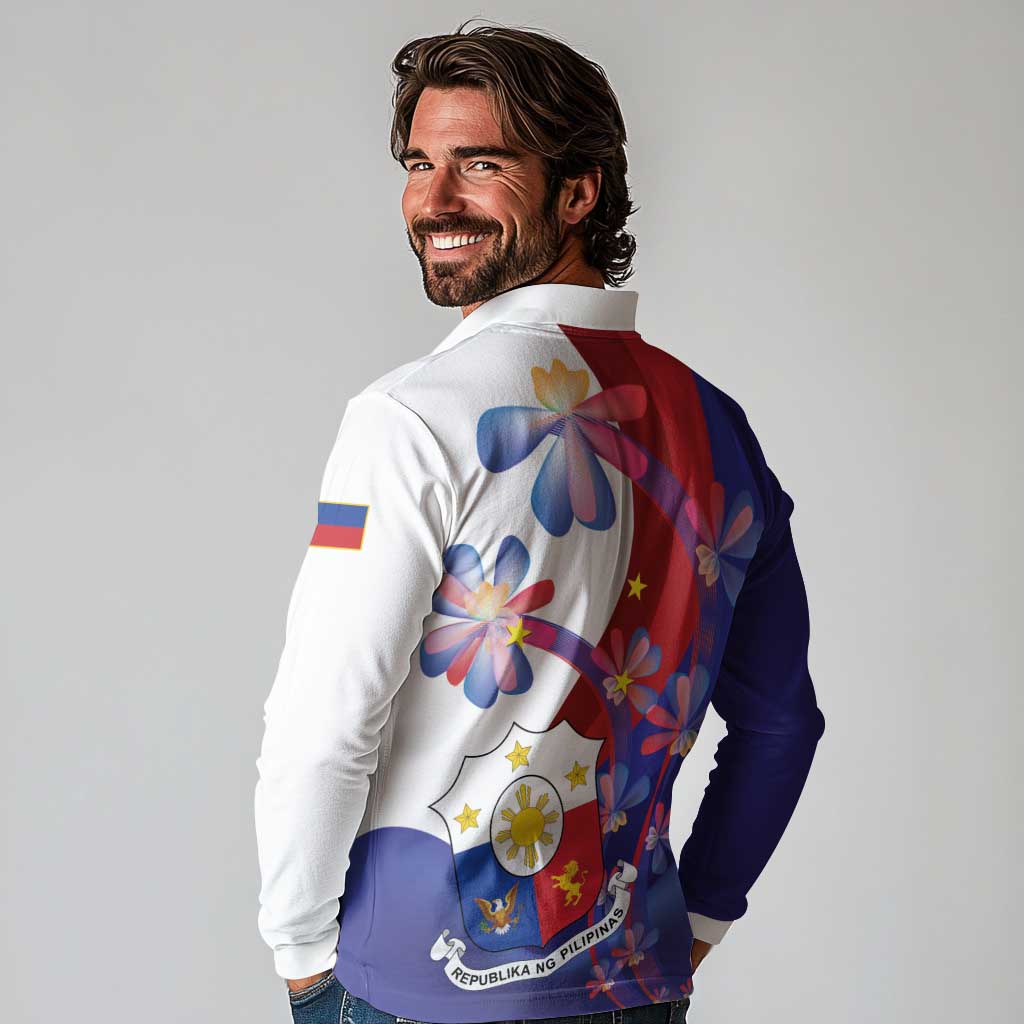 Philippines Sun Plumeria Floral Long Sleeve Polo Shirt Unique Stylized