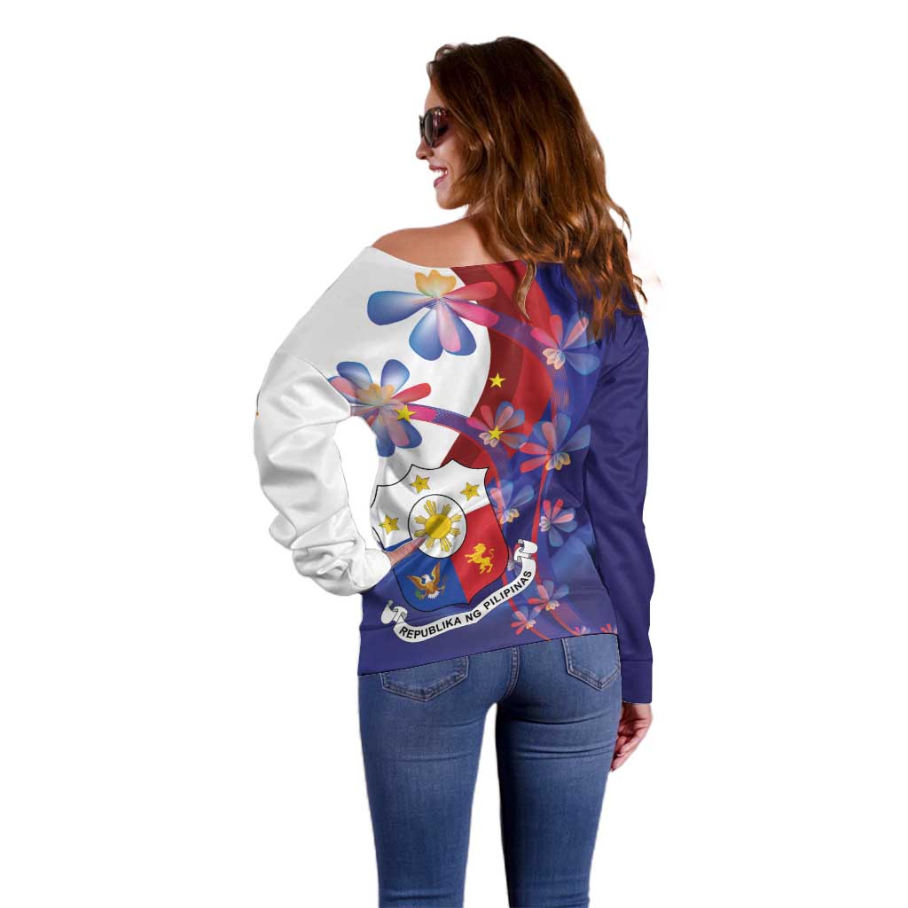 Philippines Sun Plumeria Floral Off Shoulder Sweater Unique Stylized