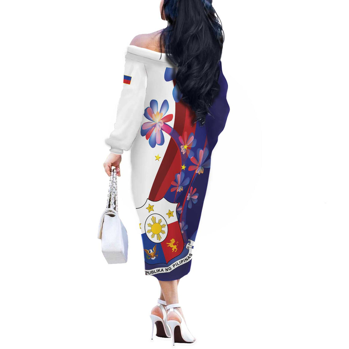 Philippines Sun Plumeria Floral Off The Shoulder Long Sleeve Dress Unique Stylized