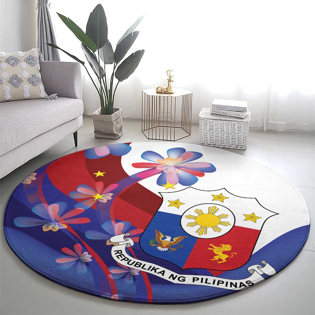 Philippines Sun Plumeria Floral Round Carpet Unique Stylized