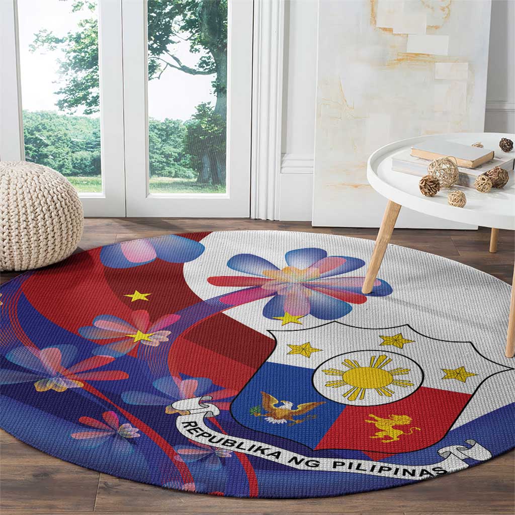 Philippines Sun Plumeria Floral Round Carpet Unique Stylized