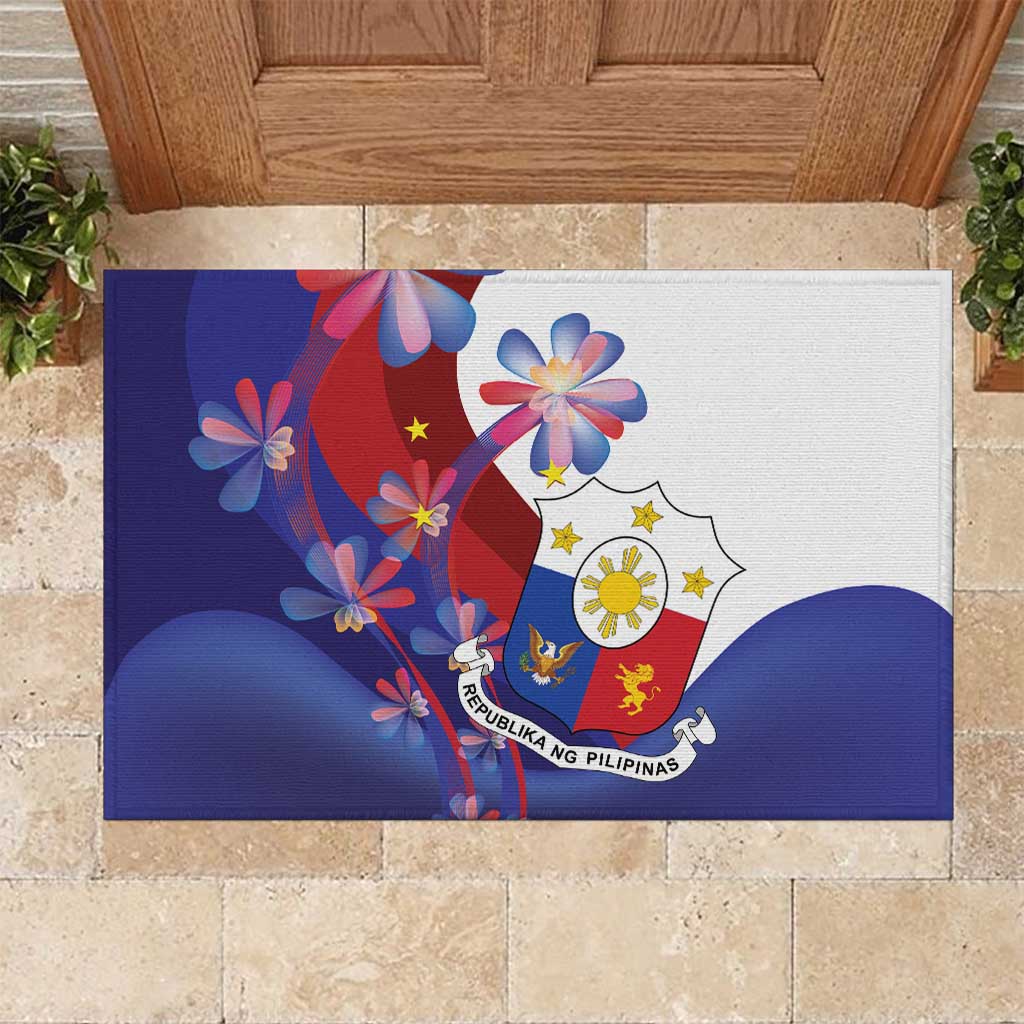 Philippines Sun Plumeria Floral Rubber Doormat Unique Stylized