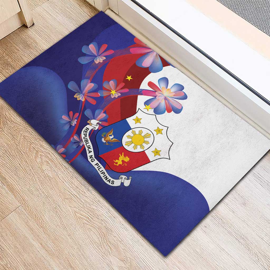 Philippines Sun Plumeria Floral Rubber Doormat Unique Stylized
