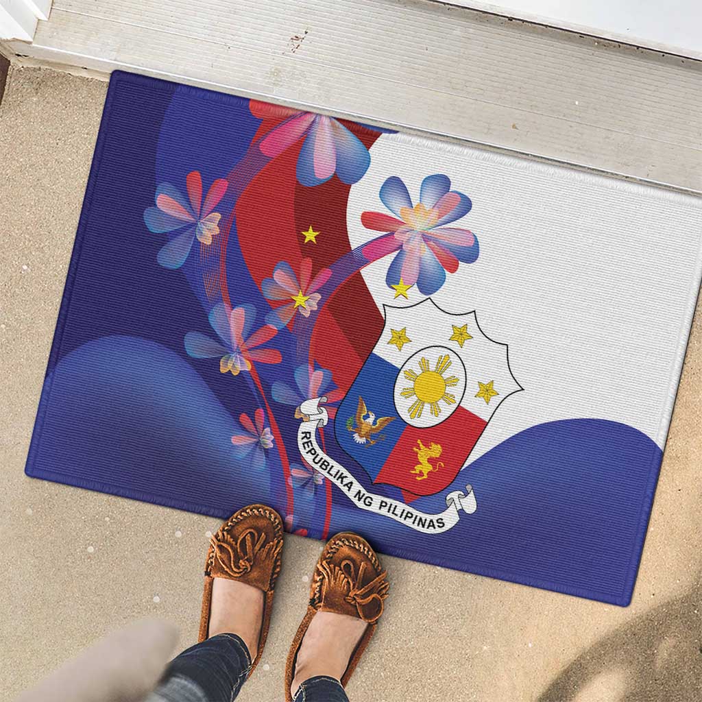 Philippines Sun Plumeria Floral Rubber Doormat Unique Stylized