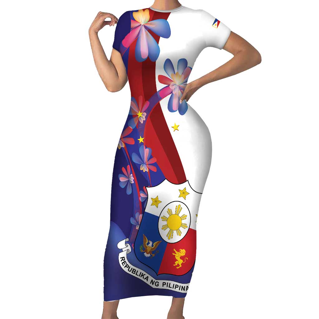 Philippines Sun Plumeria Floral Short Sleeve Bodycon Dress Unique Stylized