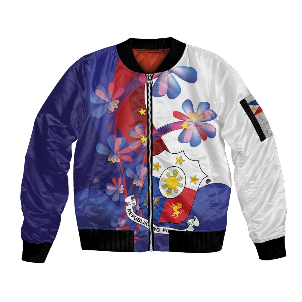 Philippines Sun Plumeria Floral Sleeve Zip Bomber Jacket Unique Stylized