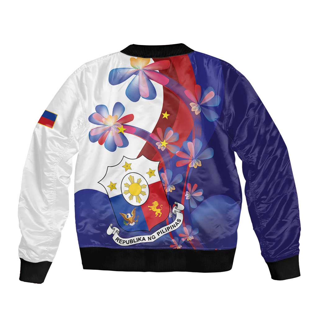 Philippines Sun Plumeria Floral Sleeve Zip Bomber Jacket Unique Stylized