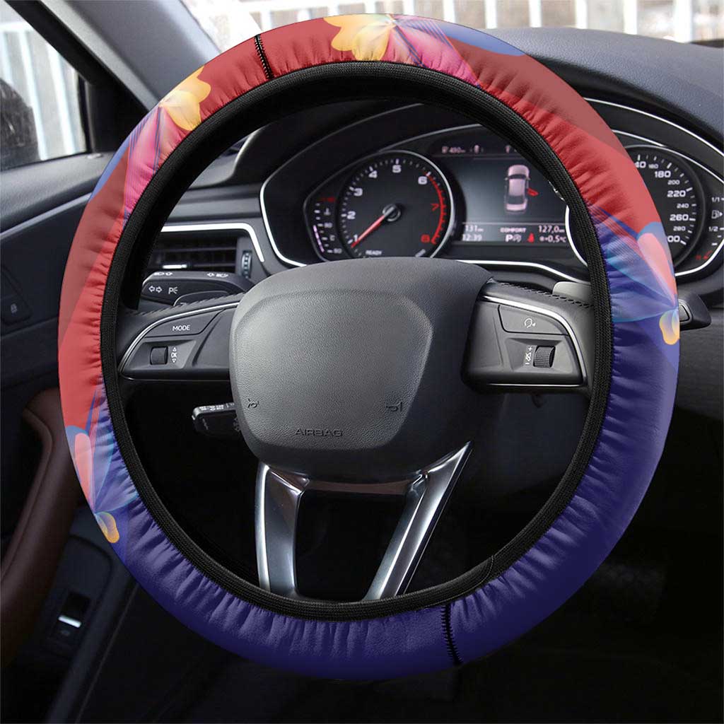 Philippines Sun Plumeria Floral Steering Wheel Cover Unique Stylized