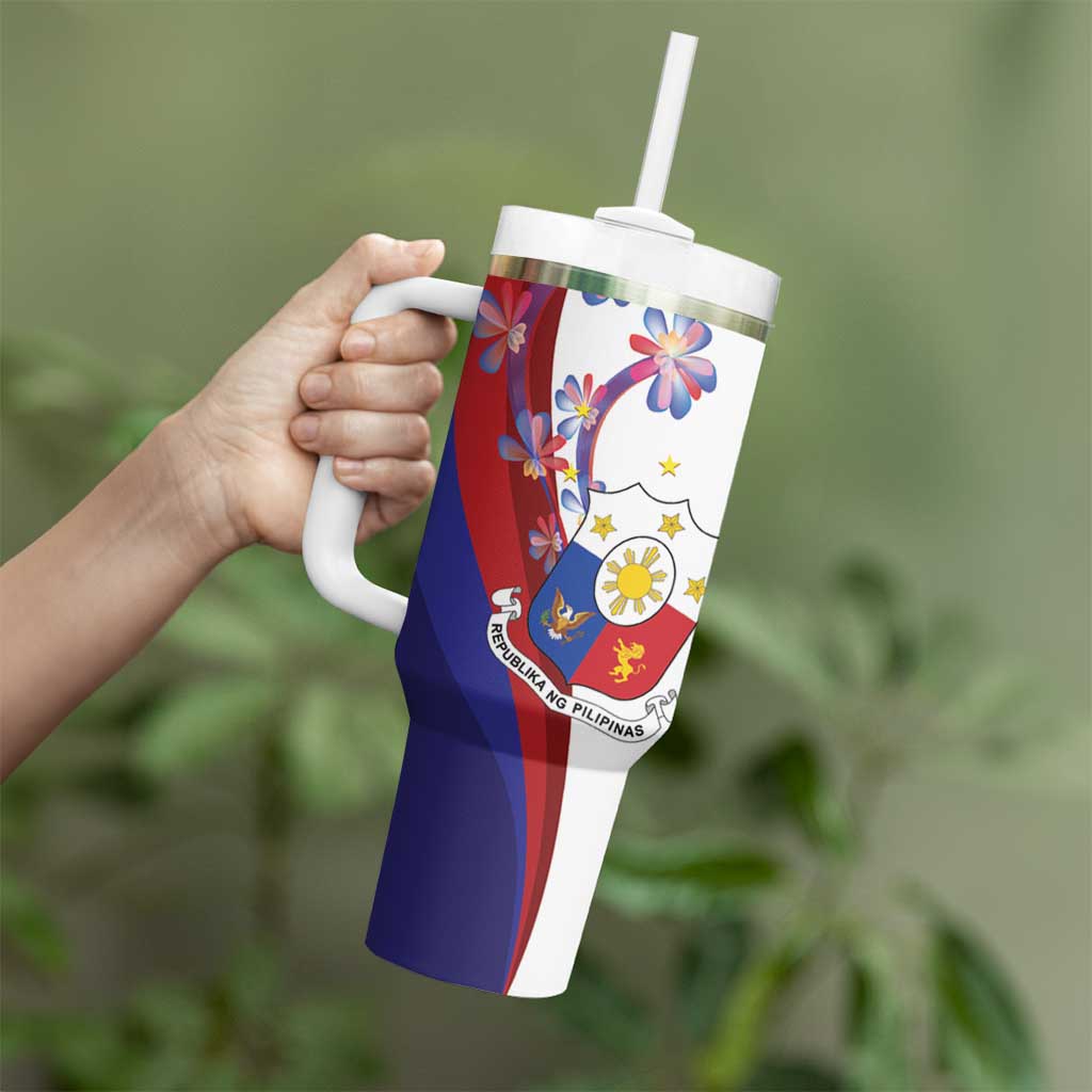 Philippines Sun Plumeria Floral Tumbler With Handle Unique Stylized