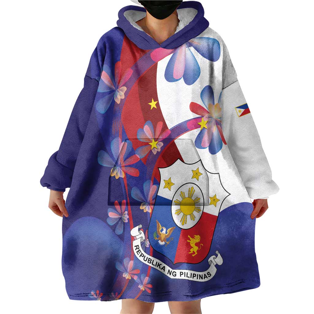 Philippines Sun Plumeria Floral Wearable Blanket Hoodie Unique Stylized
