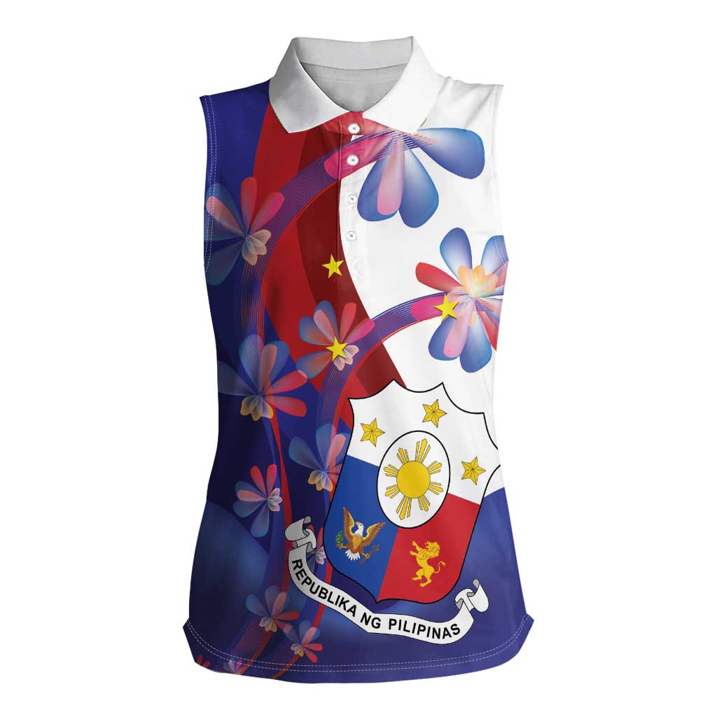 Philippines Sun Plumeria Floral Women Sleeveless Polo Shirt Unique Stylized