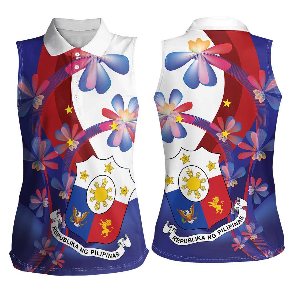 Philippines Sun Plumeria Floral Women Sleeveless Polo Shirt Unique Stylized