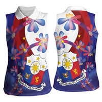 Philippines Sun Plumeria Floral Women Sleeveless Polo Shirt Unique Stylized