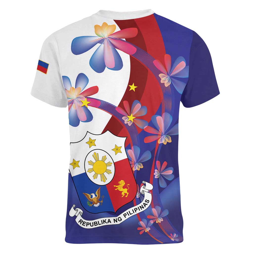 Philippines Sun Plumeria Floral Women V-Neck T-Shirt Unique Stylized