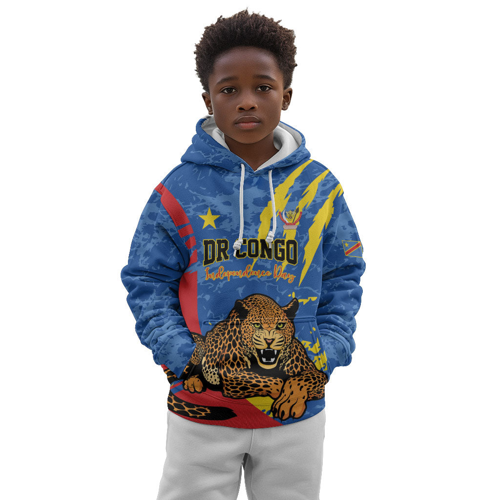 Personalized DR Congo Independence Day Kid Hoodie Congo-Kinshasa Leopard