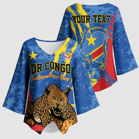 Personalized DR Congo Independence Day Kimono Sleeve Blouse Congo-Kinshasa Leopard