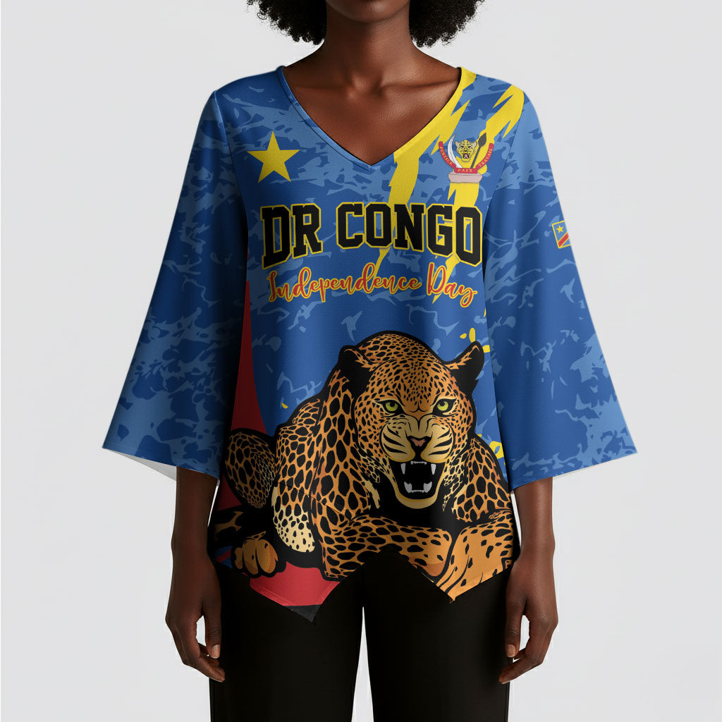 Personalized DR Congo Independence Day Kimono Sleeve Blouse Congo-Kinshasa Leopard