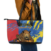 DR Congo Independence Day Leather Tote Bag Congo-Kinshasa Leopard