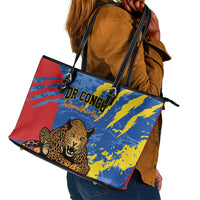 DR Congo Independence Day Leather Tote Bag Congo-Kinshasa Leopard