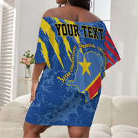 Personalized DR Congo Independence Day Off Shoulder Short Dress Congo-Kinshasa Leopard