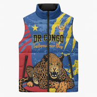 Personalized DR Congo Independence Day Sleeveless Puffer Jacket Congo-Kinshasa Leopard