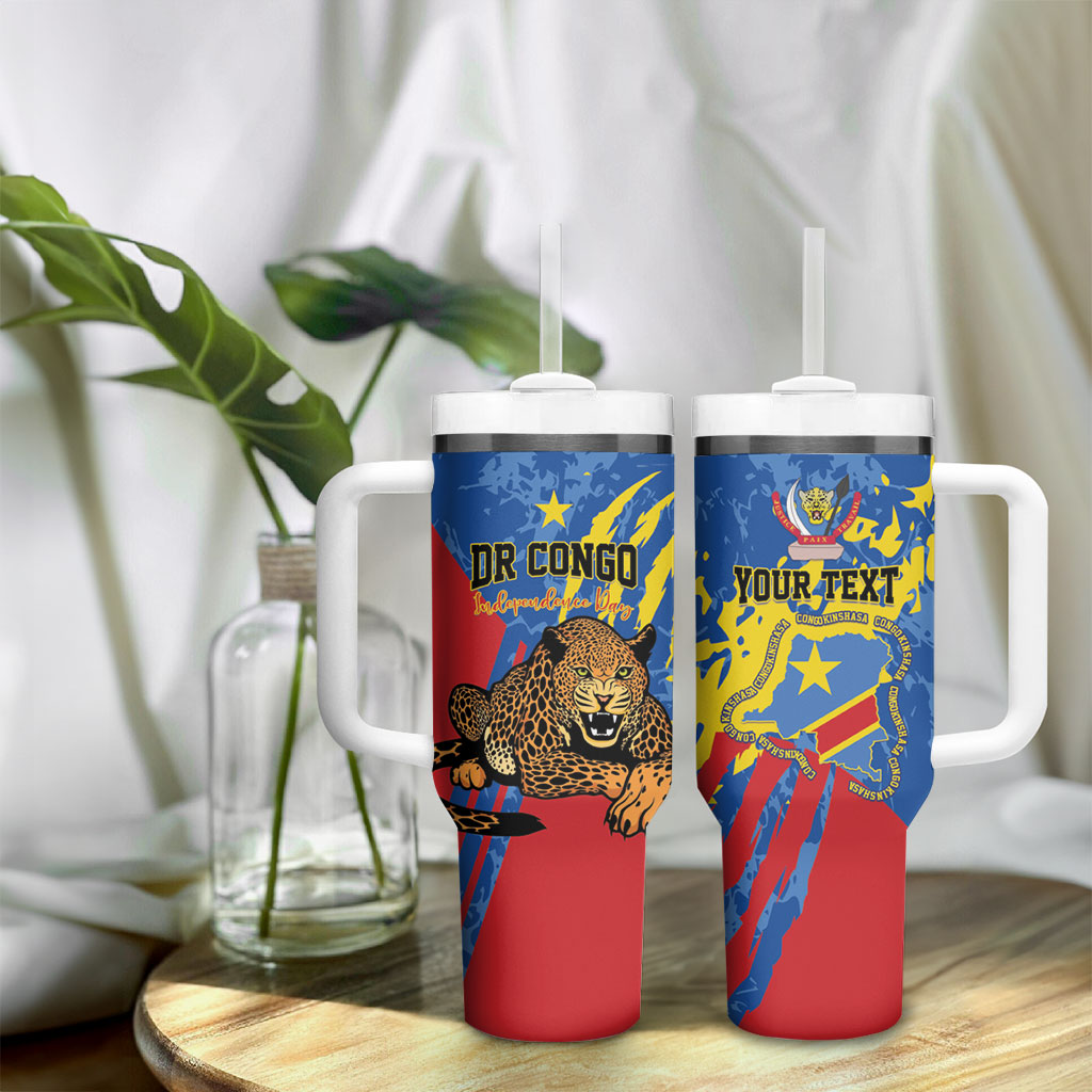 Personalized DR Congo Independence Day Tumbler With Handle Congo-Kinshasa Leopard