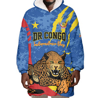 Personalized DR Congo Independence Day Wearable Blanket Hoodie Congo-Kinshasa Leopard