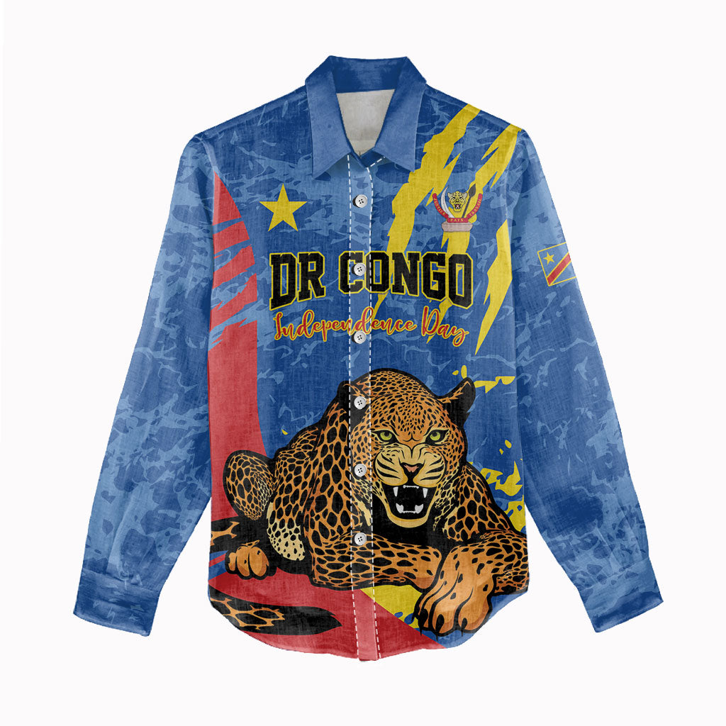 Personalized DR Congo Independence Day Women Casual Shirt Congo-Kinshasa Leopard