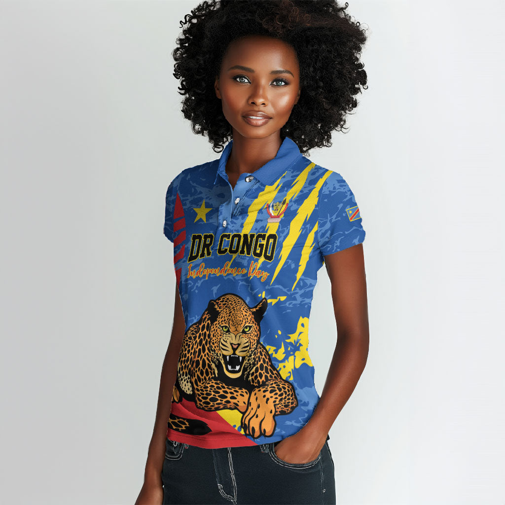 Personalized DR Congo Independence Day Women Polo Shirt Congo-Kinshasa Leopard