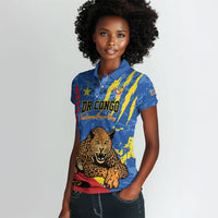 Personalized DR Congo Independence Day Women Polo Shirt Congo-Kinshasa Leopard