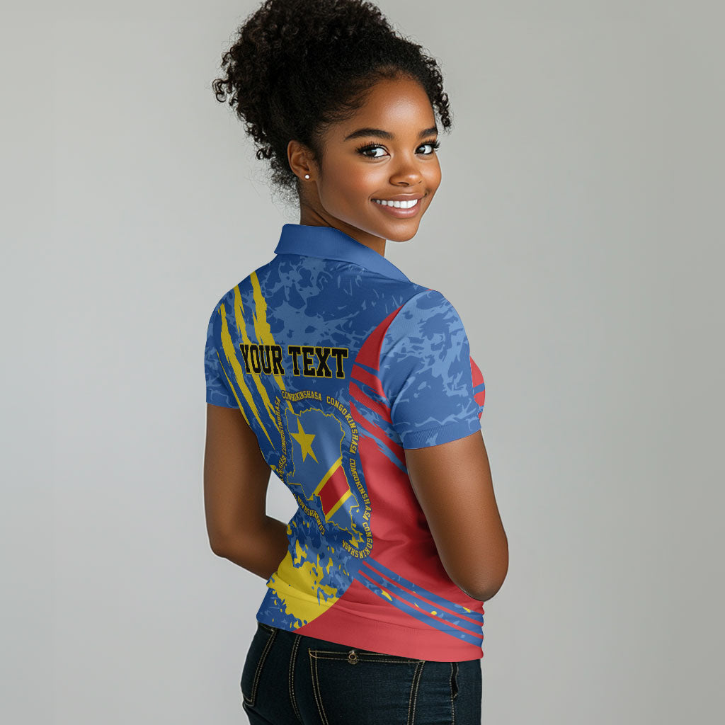 Personalized DR Congo Independence Day Women Polo Shirt Congo-Kinshasa Leopard
