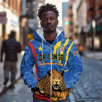 Personalized DR Congo Independence Day Zip Hoodie Congo-Kinshasa Leopard