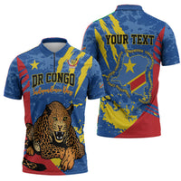 Personalized DR Congo Independence Day Zipper Polo Shirt Congo-Kinshasa Leopard