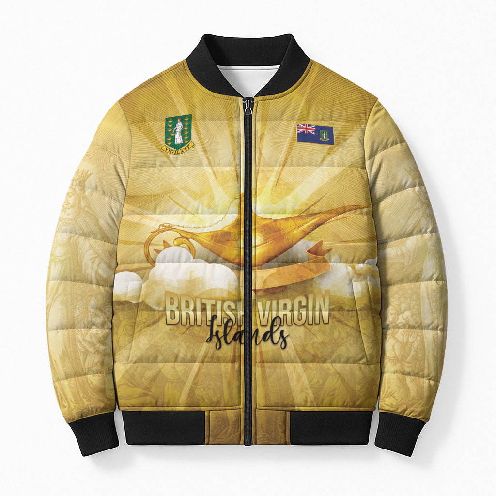 Personalised British Virgin Islands Bomber Puffer Jacket Vintage Gold Oil Lamp