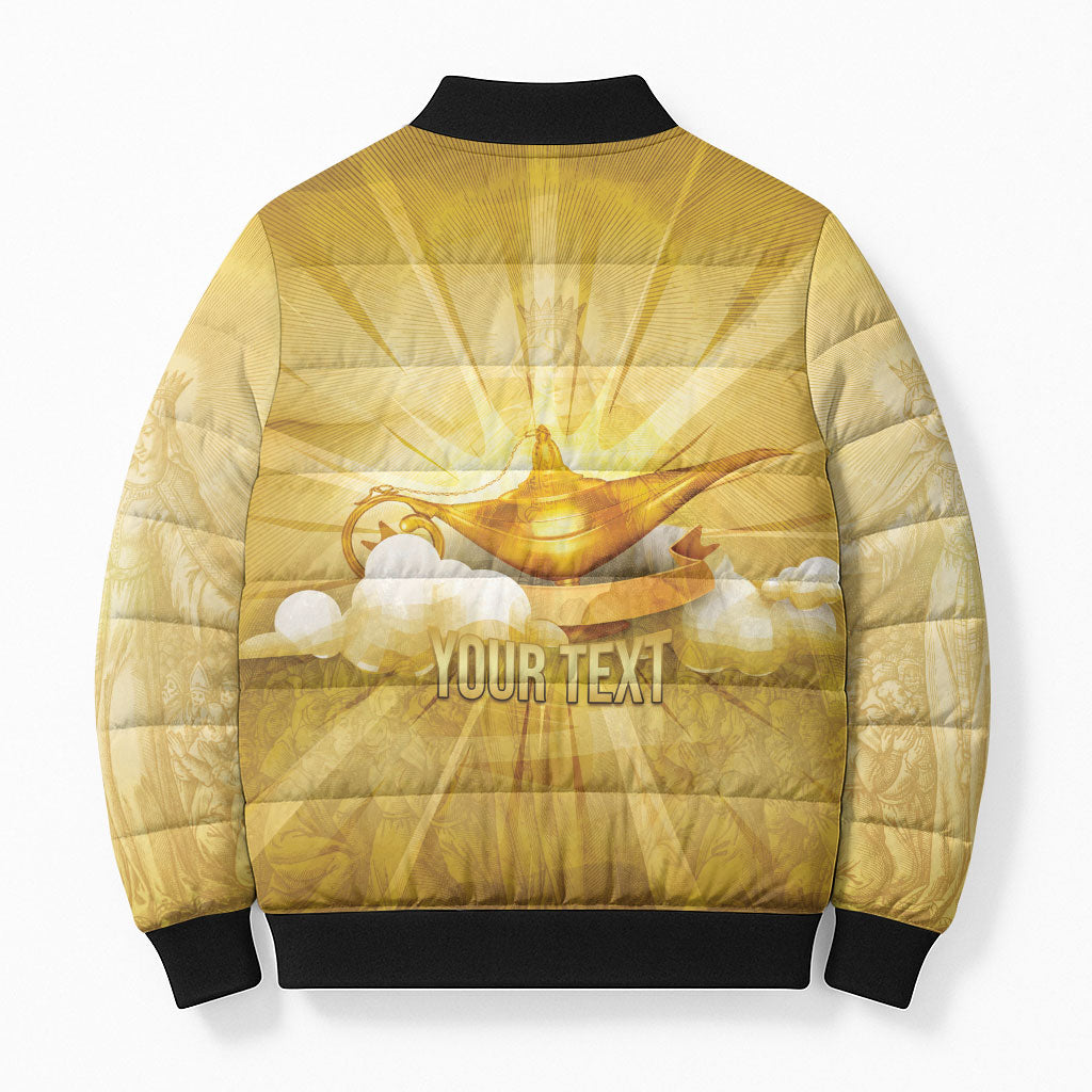Personalised British Virgin Islands Bomber Puffer Jacket Vintage Gold Oil Lamp