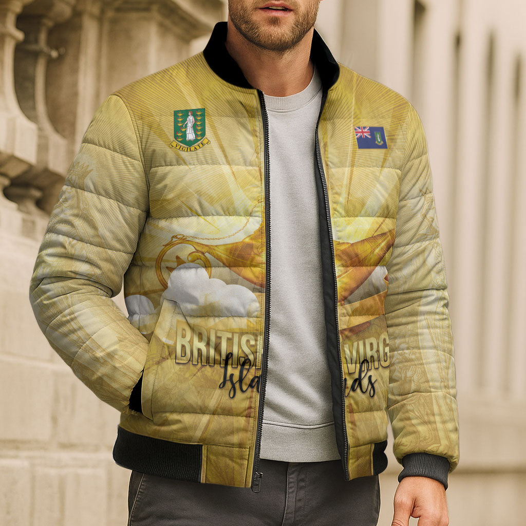 Personalised British Virgin Islands Bomber Puffer Jacket Vintage Gold Oil Lamp