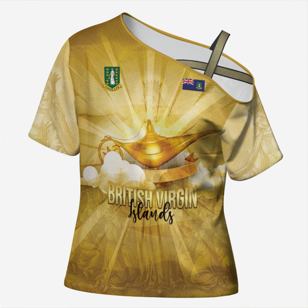Personalised British Virgin Islands Cross Shoulder Shirt Vintage Gold Oil Lamp