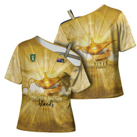 Personalised British Virgin Islands Cross Shoulder Shirt Vintage Gold Oil Lamp