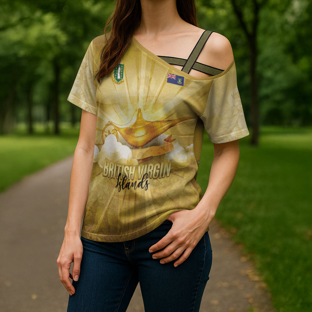 Personalised British Virgin Islands Cross Shoulder Shirt Vintage Gold Oil Lamp
