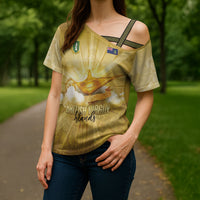 Personalised British Virgin Islands Cross Shoulder Shirt Vintage Gold Oil Lamp