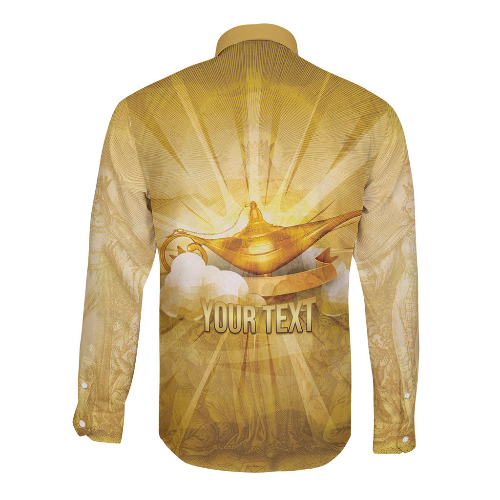 Personalised British Virgin Islands Long Sleeve Button Shirt Vintage Gold Oil Lamp