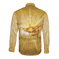 Personalised British Virgin Islands Long Sleeve Button Shirt Vintage Gold Oil Lamp