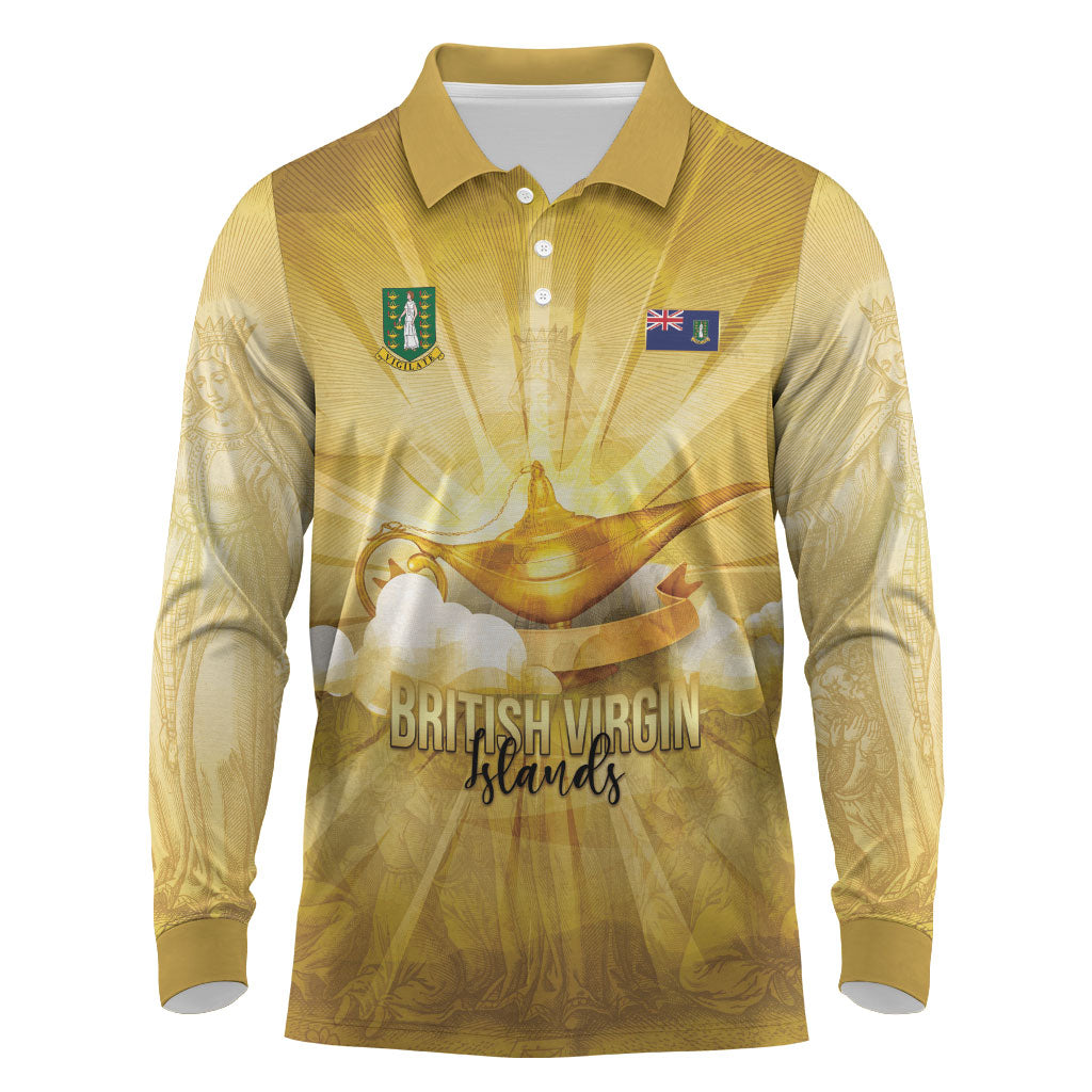 Personalised British Virgin Islands Long Sleeve Polo Shirt Vintage Gold Oil Lamp