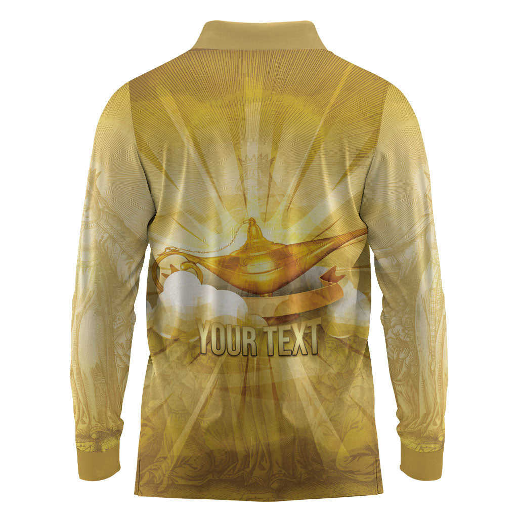 Personalised British Virgin Islands Long Sleeve Polo Shirt Vintage Gold Oil Lamp